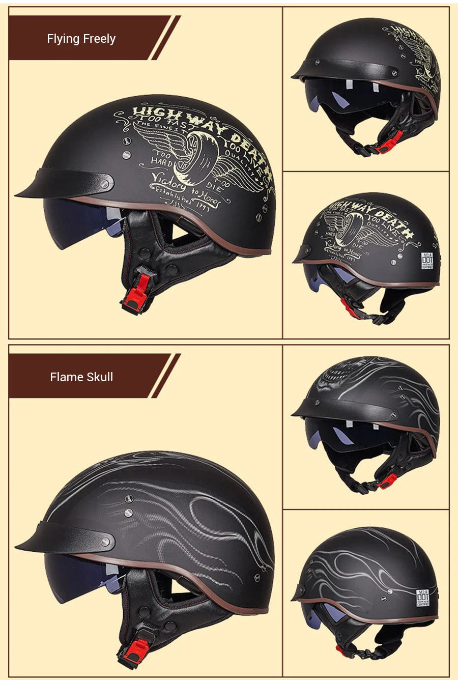 Scooter Biker Motorcycle Half Helmet Summer Motorcycle Helmet Anti Fall Retro Motorbike Half Helmet