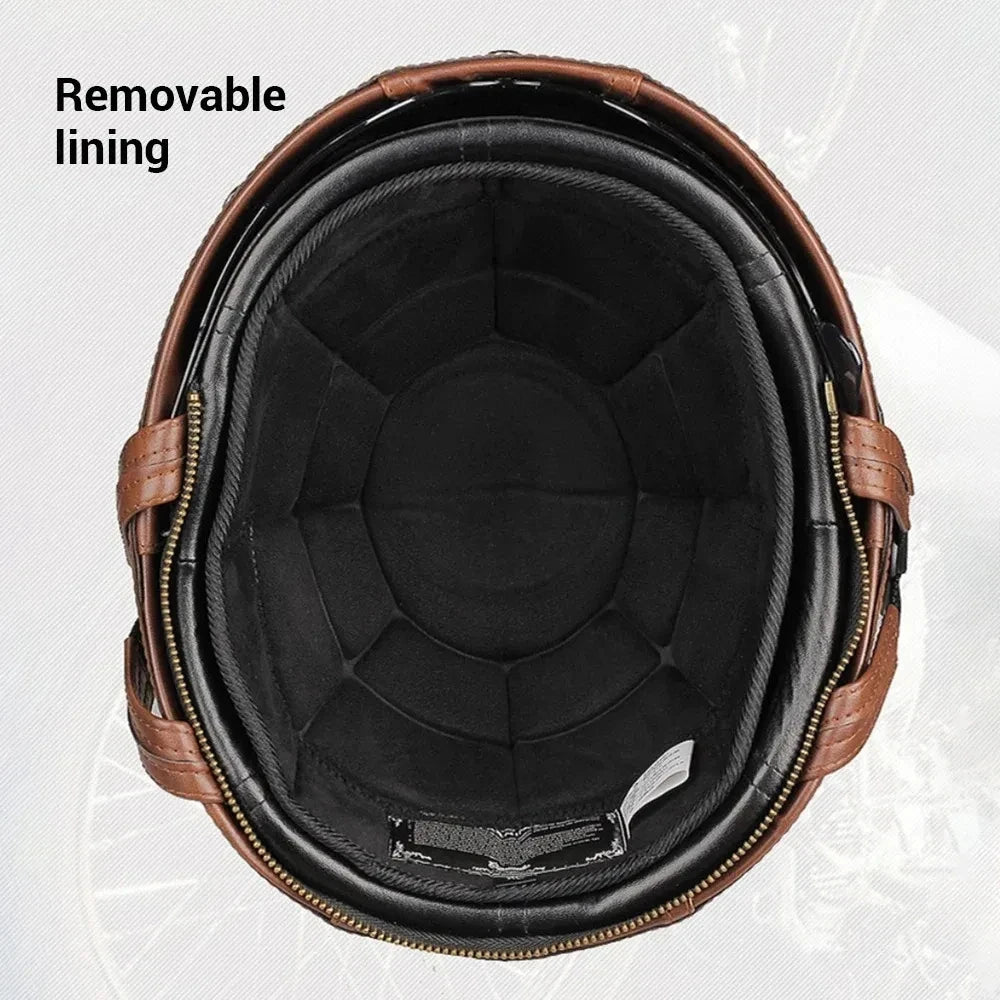 Motorcycle Helmet Retro PU Four Fashion Helmet Ride Half Scooter Helmet Motorcycle For Men And Women