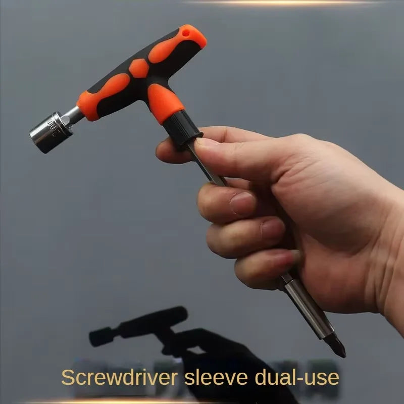 Screwdriver Set with T-shape Cross and Straight Slot Hexagon and Plum-shaped Heads plus Socket Set for DIY Lovers