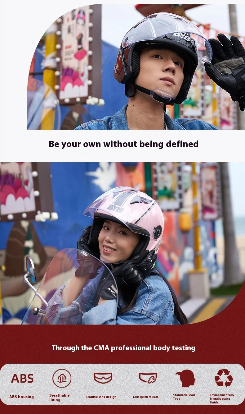 Motorcycle Open Face Helmet For Men And Women Dual Lens Sun Visor Face Shield Top Lightweight Scooter Bike Retro 3/4 Helmet