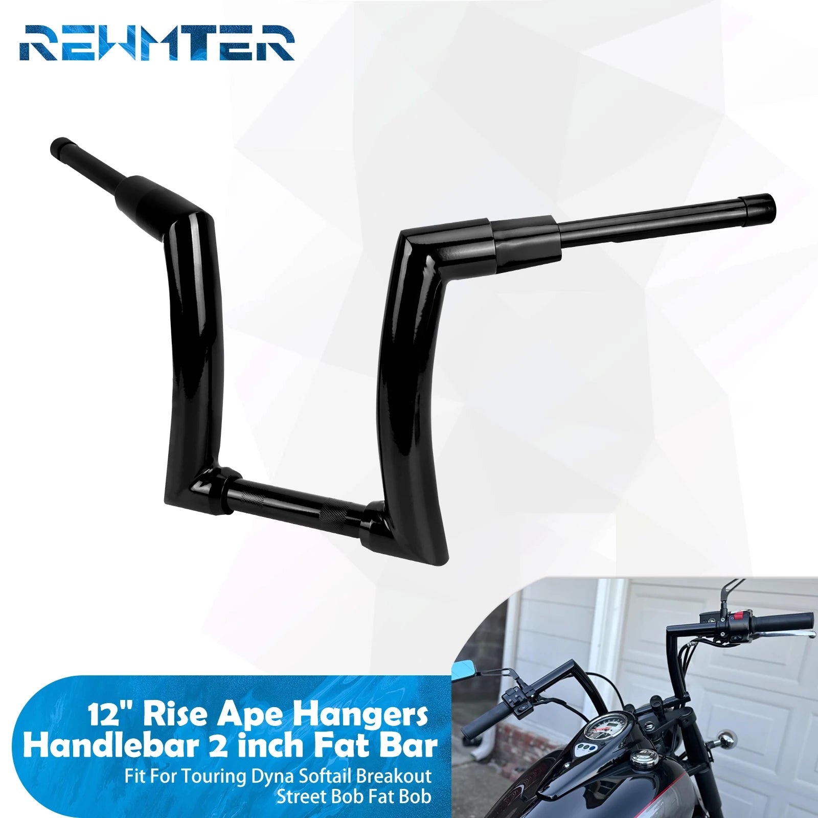 Motorcycle Handlebar 12" 14" 16" Rise Handle Bar For Harley Touring FLHT FLHR Dyna Softail Breakout Fat Boy Drag Fat Bars Black