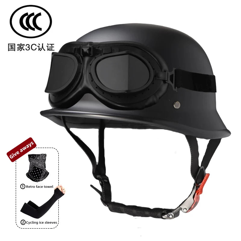Motorcycle helmet for men in summer, Harley retro half helmet electric car, German style soldier prince cruise car, four season