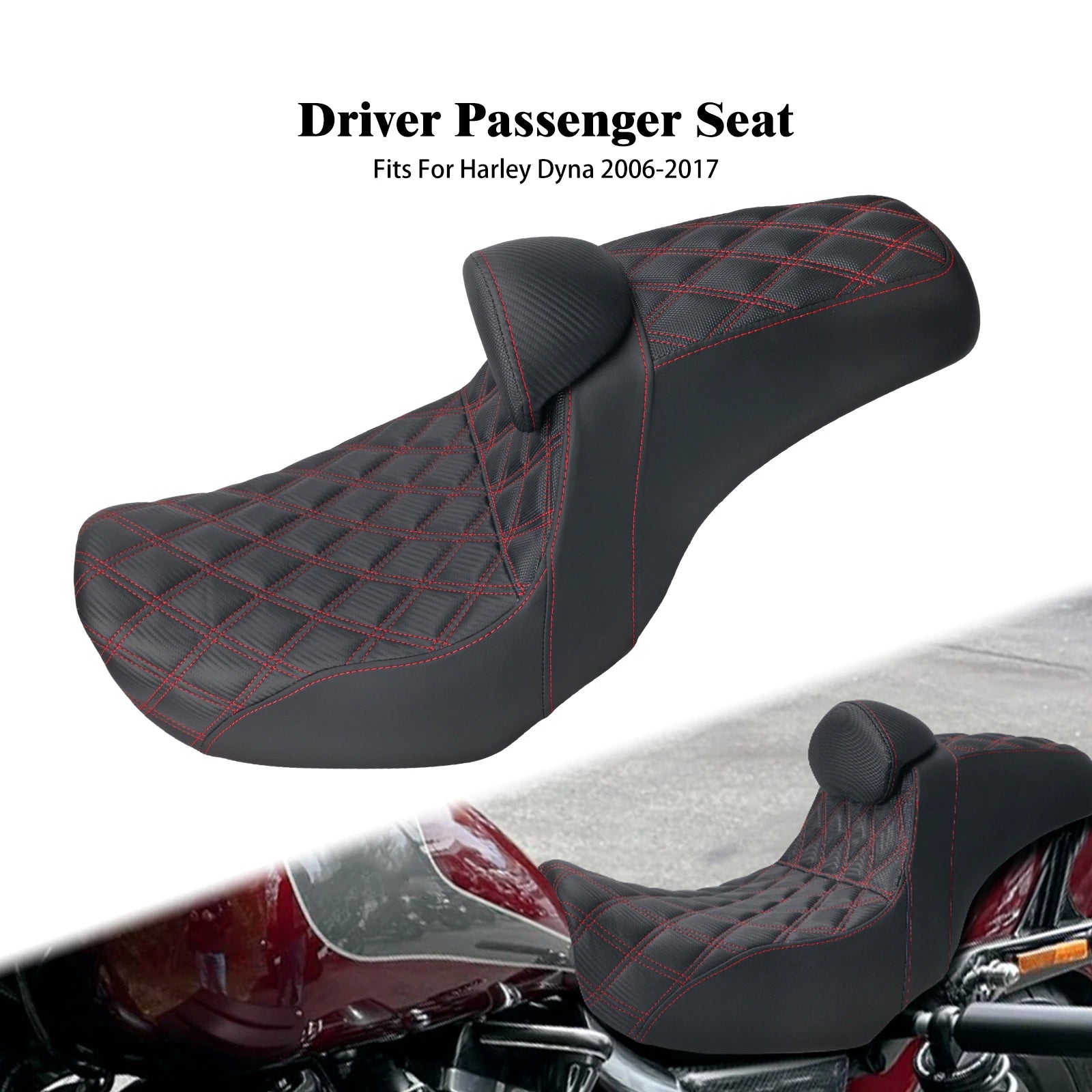Motorcycle Two Up Seat With Backrest Driver Passenger Saddle Cushions Seat For Harley Dyna Low Rider Fat Bob Street Bob 06-2017