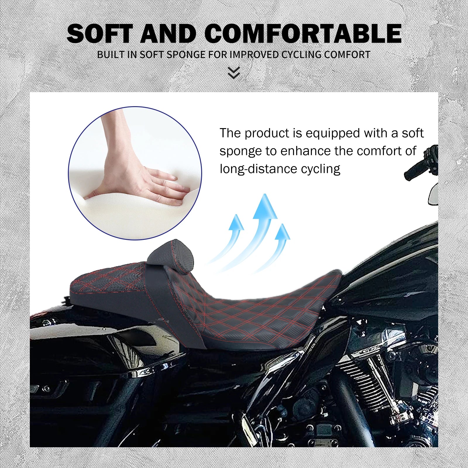 Motorcycle 2-Up Seat With Driver Backrest Cushions Lattice Stitch Front Rear Seat For Harley Touring Electra Glide FLHR 2009-23