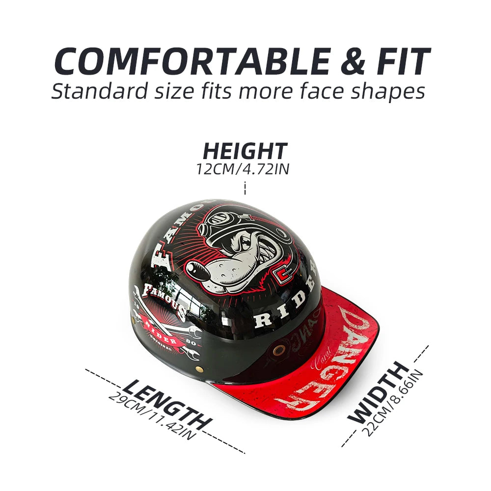 Motorcycle Retro Half Helmet with Blue built-in lenses Baseball Helmet For Harley Motorcycle Electric Scooter