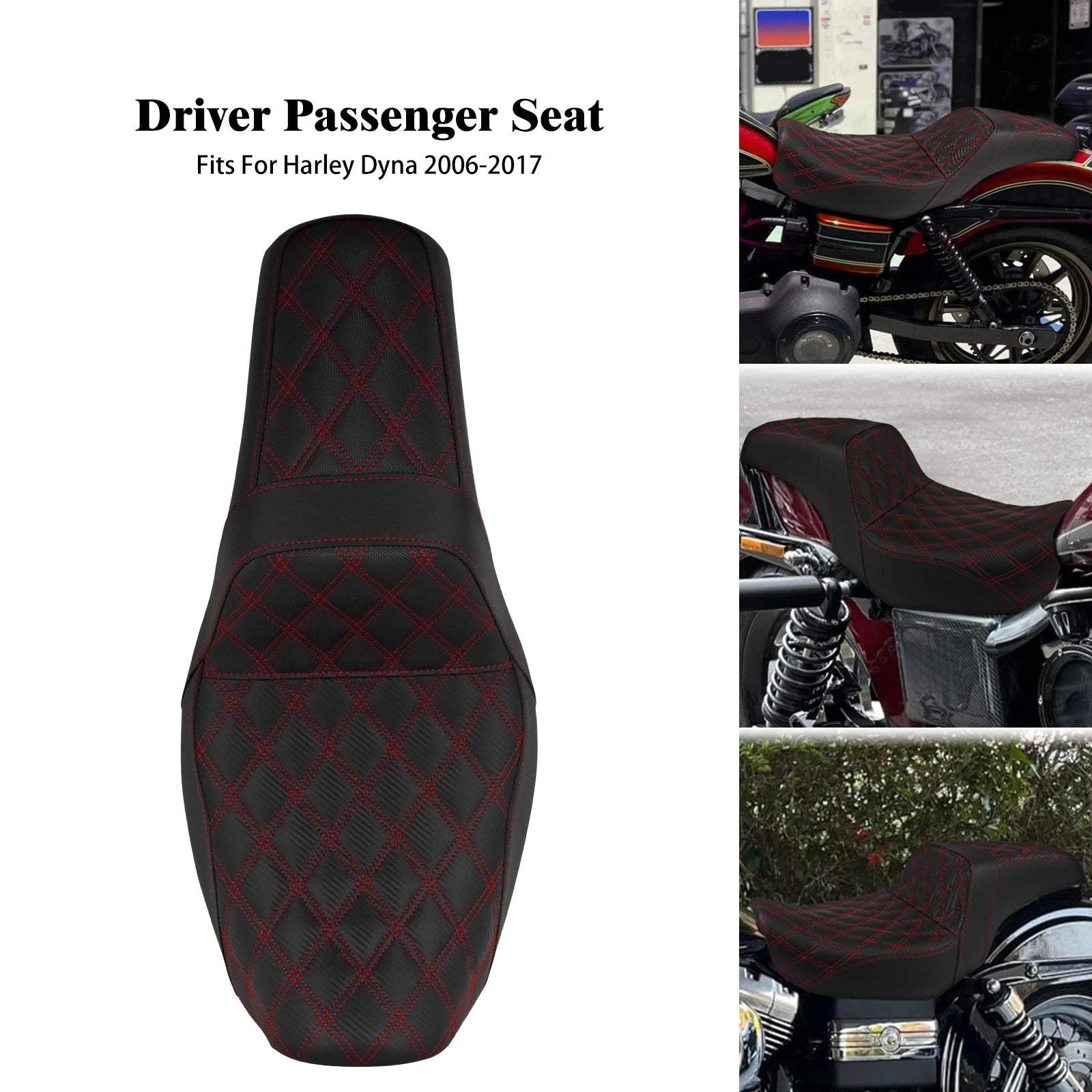 Two-Up Motorcycle Driver Passenger Seat Front Rear Cushions Leather Rider Seat For Harley Dyna 2006-2017 Street Bob Fat Bob FXDL