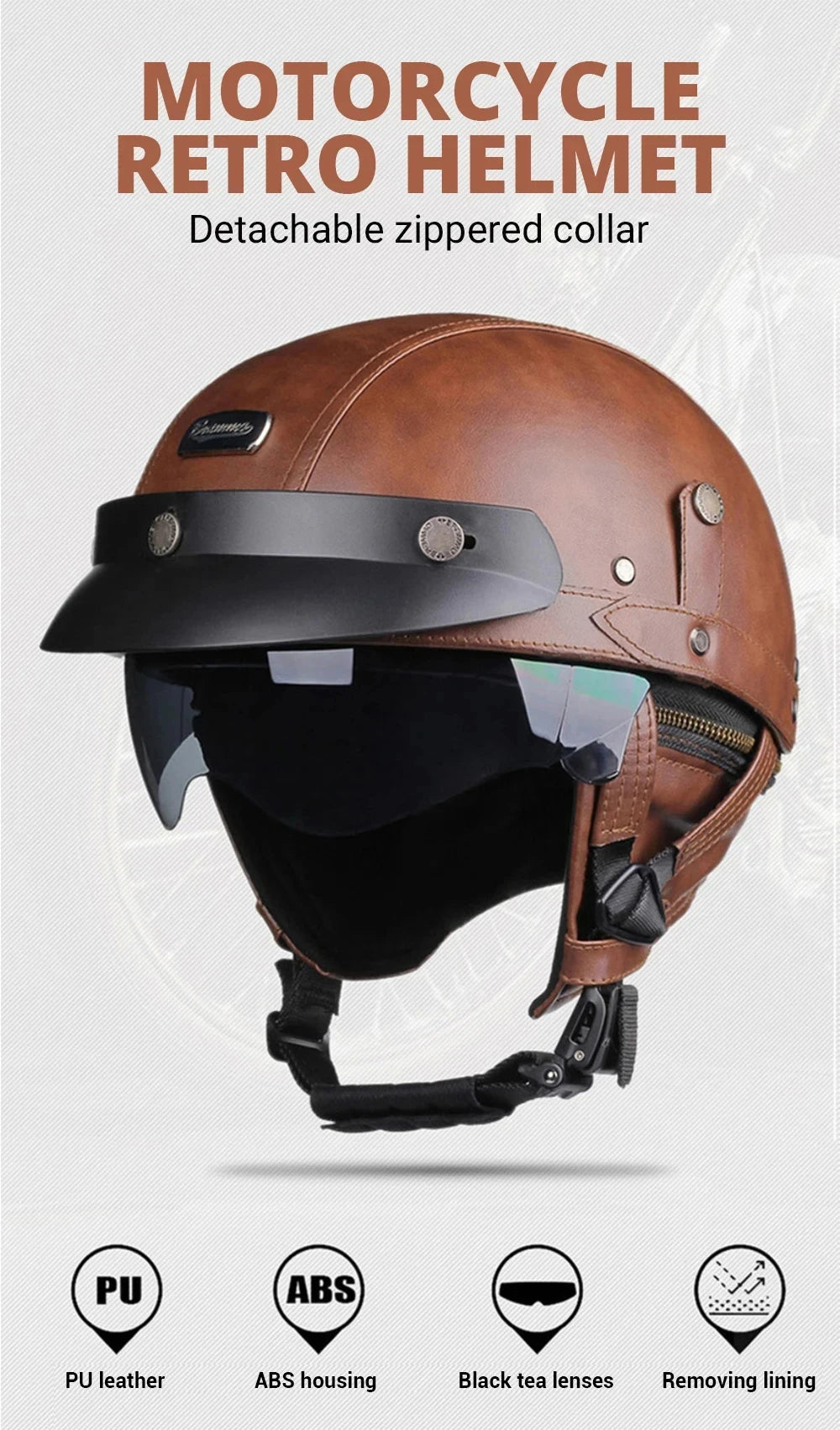 Motorcycle Helmet Retro PU Four Fashion Helmet Ride Half Scooter Helmet Motorcycle For Men And Women