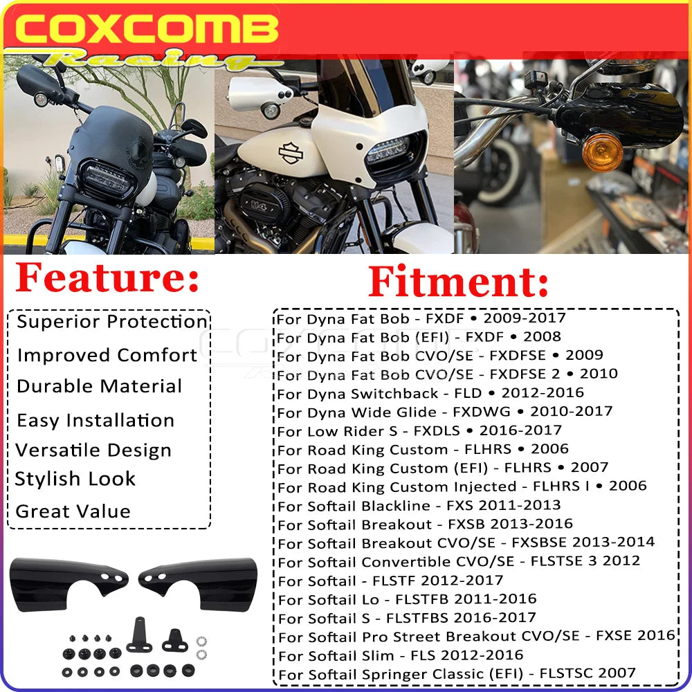 Club Style Handguard Hand Frame Windshield Screen With Mount Bracket For Harley Dyna Fat Bob Wide Glide Low Rider Switchback