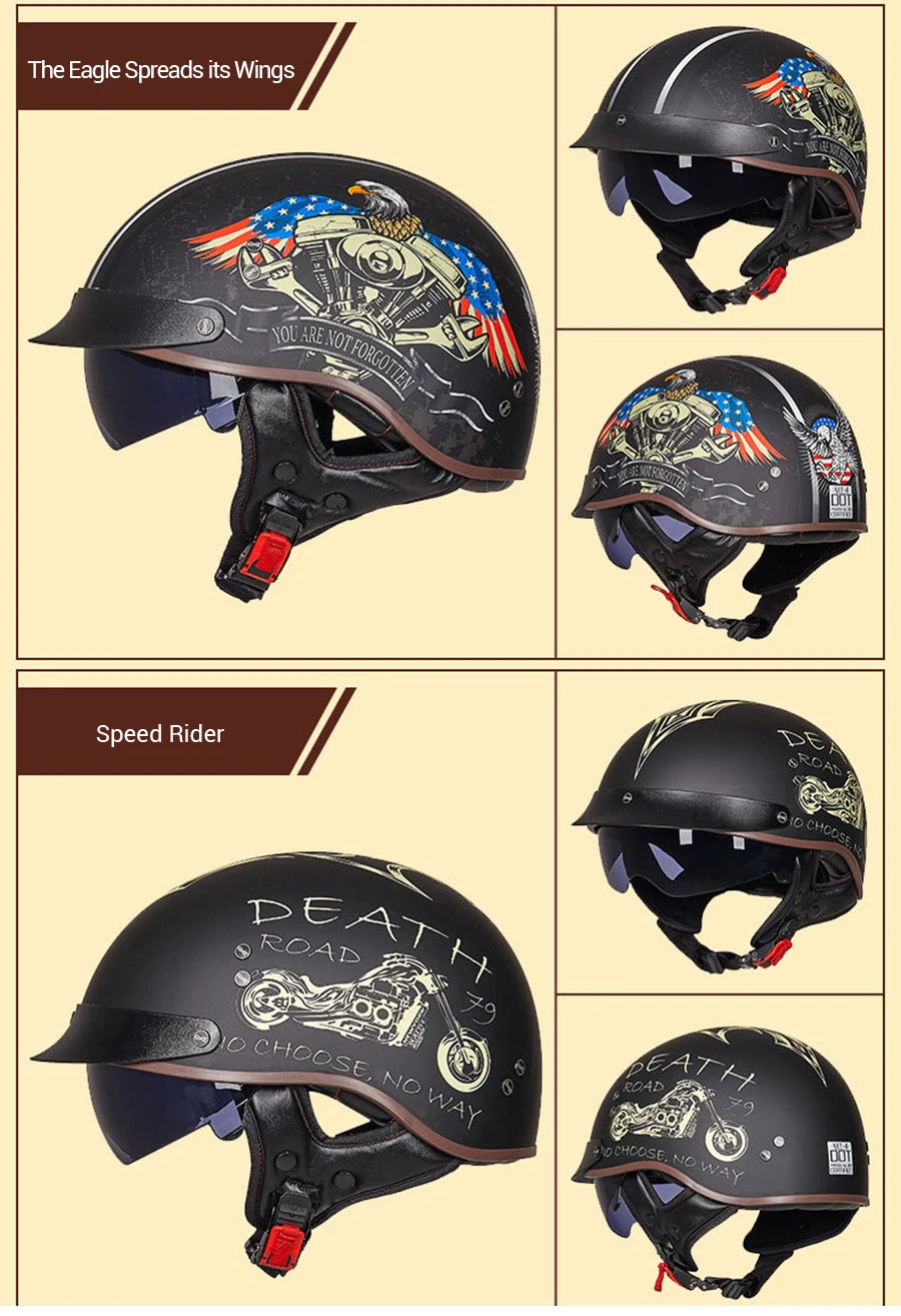Scooter Biker Motorcycle Half Helmet Summer Motorcycle Helmet Anti Fall Retro Motorbike Half Helmet