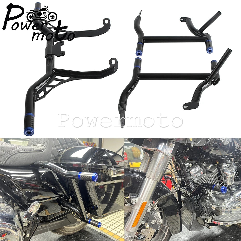 Highway Engine Guard Crash Bar Frame Slider Saddlebag Tip-Over Bar Set For Harley Touring Electra Road Street Glide Road King