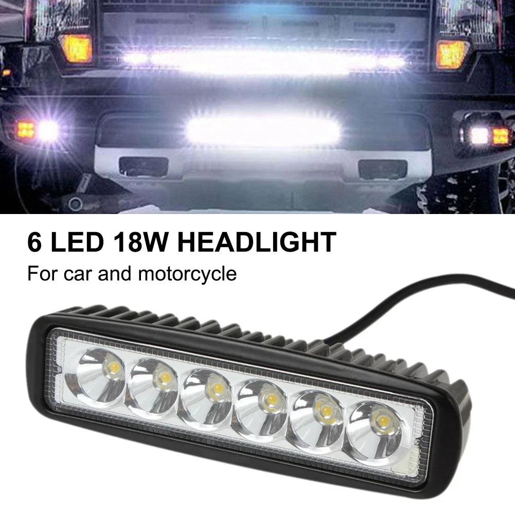 18w 6 LED Motocycle Work Light High Bright Spotlight Offroad Automobile Truck Driving Fog Headlights DRL Driving Lamp 12V