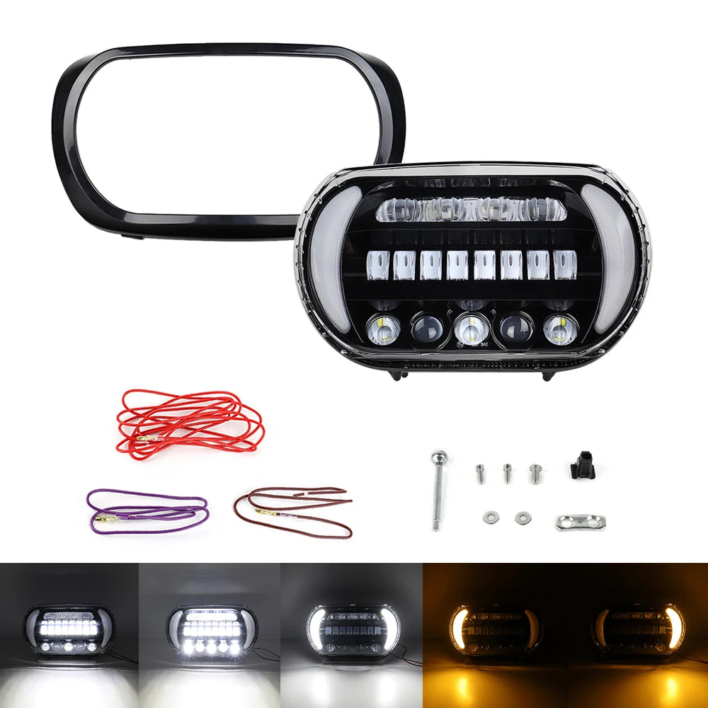 LED Headlight for Road Glide 2004-2013 Motorcycle Front High Low Beam Turn Signal Light White Running Lights