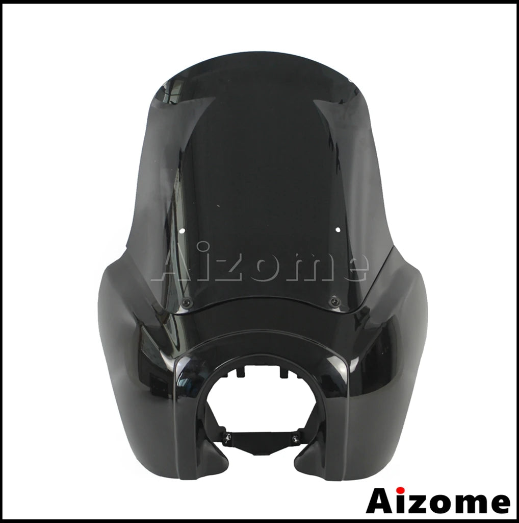Motorcycle Headlight Fairing W/Outer 15" Windshield Screen &Mounting Relocation Block Kit For Harley Dyna Street Bob Super Glide