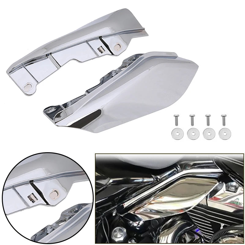Fit for Harley '09-later Touring and Trike Models Black/Silver 1 Pair Air Deflector Fairing Heat Shield Trim Cover Mid-Frame ABS