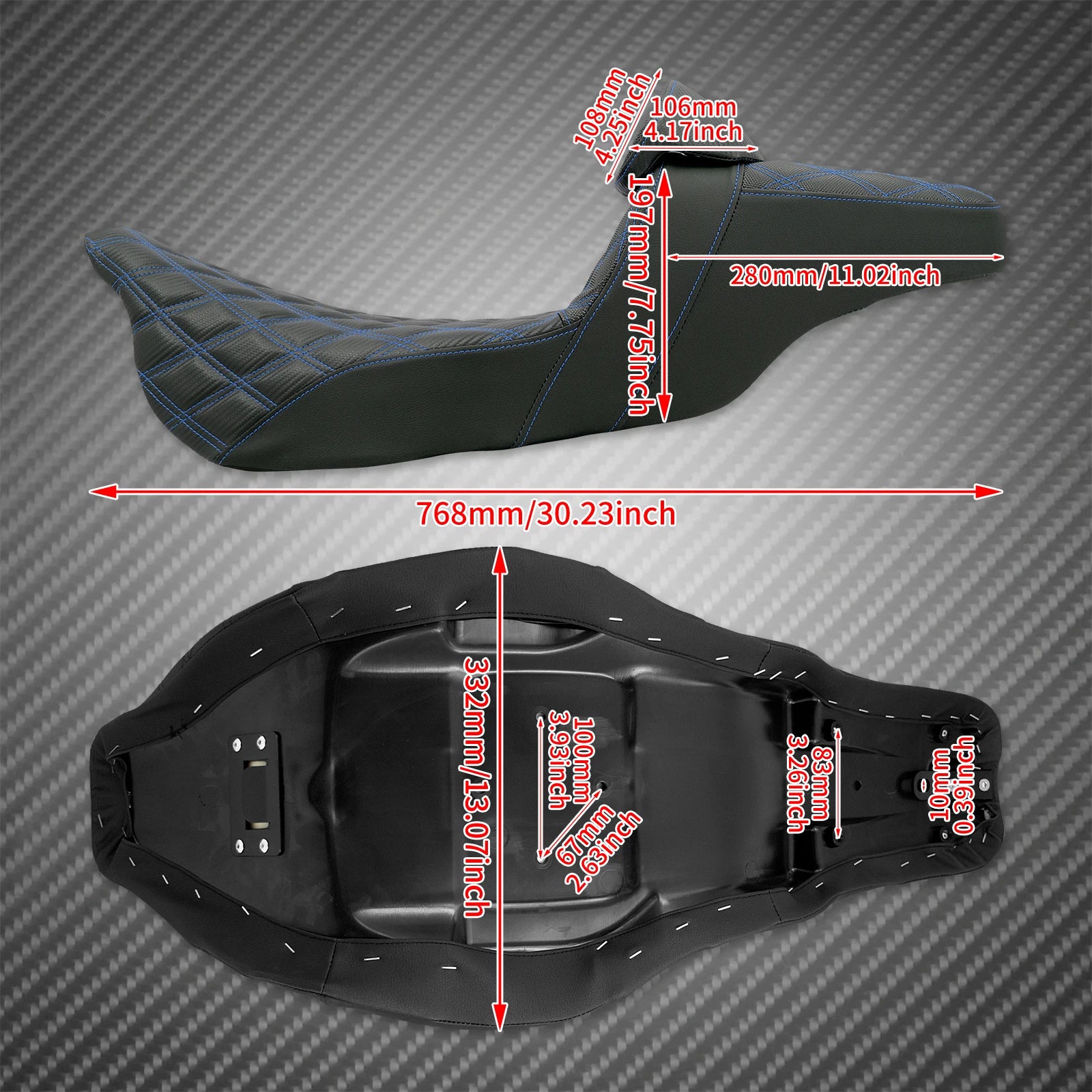 Motorcycle 2-Up Seat With Driver Backrest Cushions Lattice Stitch Front Rear Seat For Harley Touring Electra Glide FLHR 2009-23