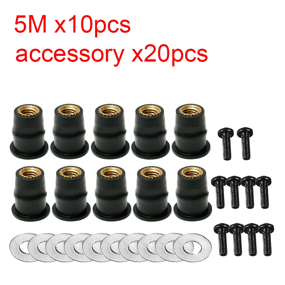 10/30PCS M5 M6 Motorcycle Windscreen Windshield Bolts Screws Metric Rubber Well Nut Fastener For Honda Suzuki Yamaha Kawasaki
