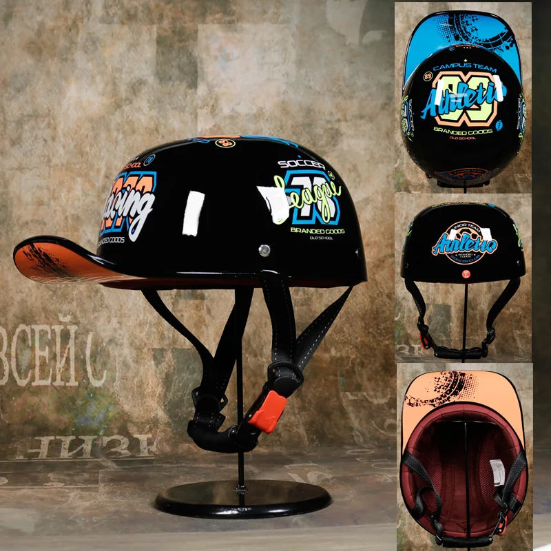 Baseball Cap Motorcycle Helmet Street Touring Half Helmet For Bike Cruiser Chopper Moped Scooter DOT Approved Moto Helmet