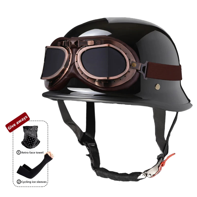 Motorcycle helmet for men in summer, Harley retro half helmet electric car, German style soldier prince cruise car, four season