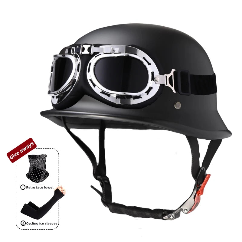 Motorcycle helmet for men in summer, Harley retro half helmet electric car, German style soldier prince cruise car, four season