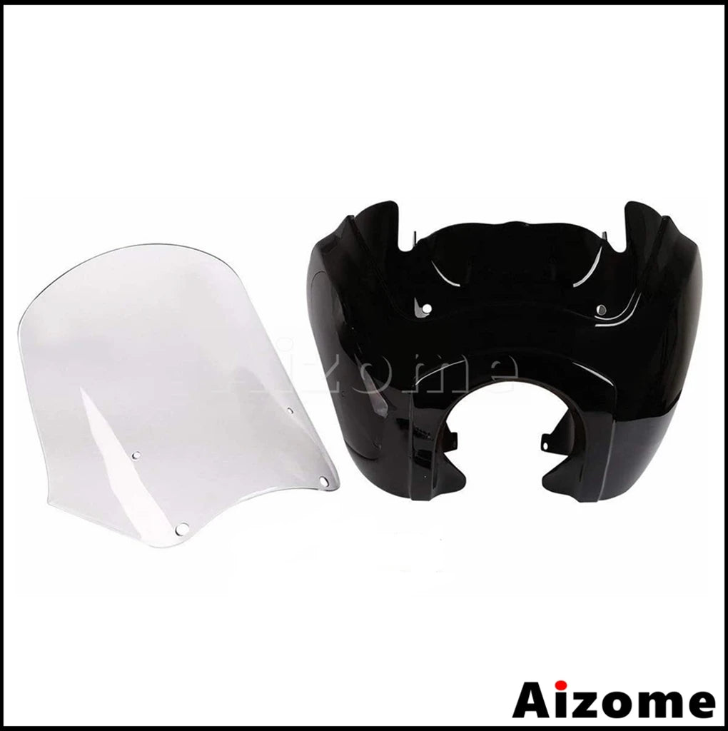 Motorcycle Headlight Fairing W/Outer 15" Windshield Screen &Mounting Relocation Block Kit For Harley Dyna Street Bob Super Glide