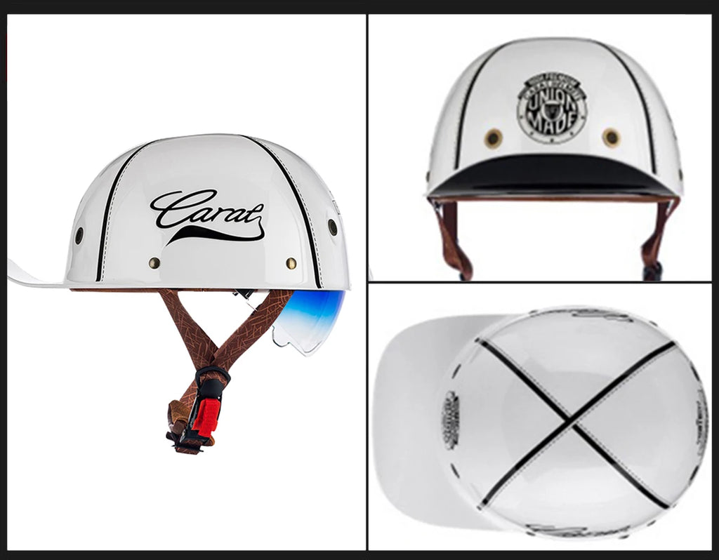 Motorcycle Helmet Street Retro Baseball Cap Moto Helmet with Blue Lenses Half Helmet Men Women Capacete De Moto ECE DOT Approved