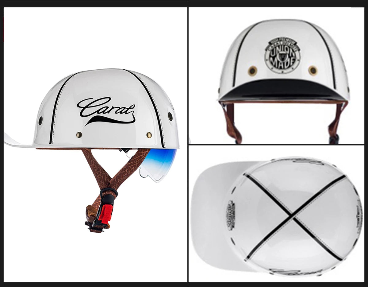 Motorcycle Helmet Street Retro Baseball Cap Moto Helmet with Blue Lenses Half Helmet Men Women Capacete De Moto ECE DOT Approved