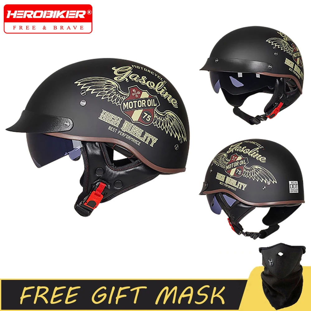 Scooter Biker Motorcycle Half Helmet Summer Motorcycle Helmet Anti Fall Retro Motorbike Half Helmet