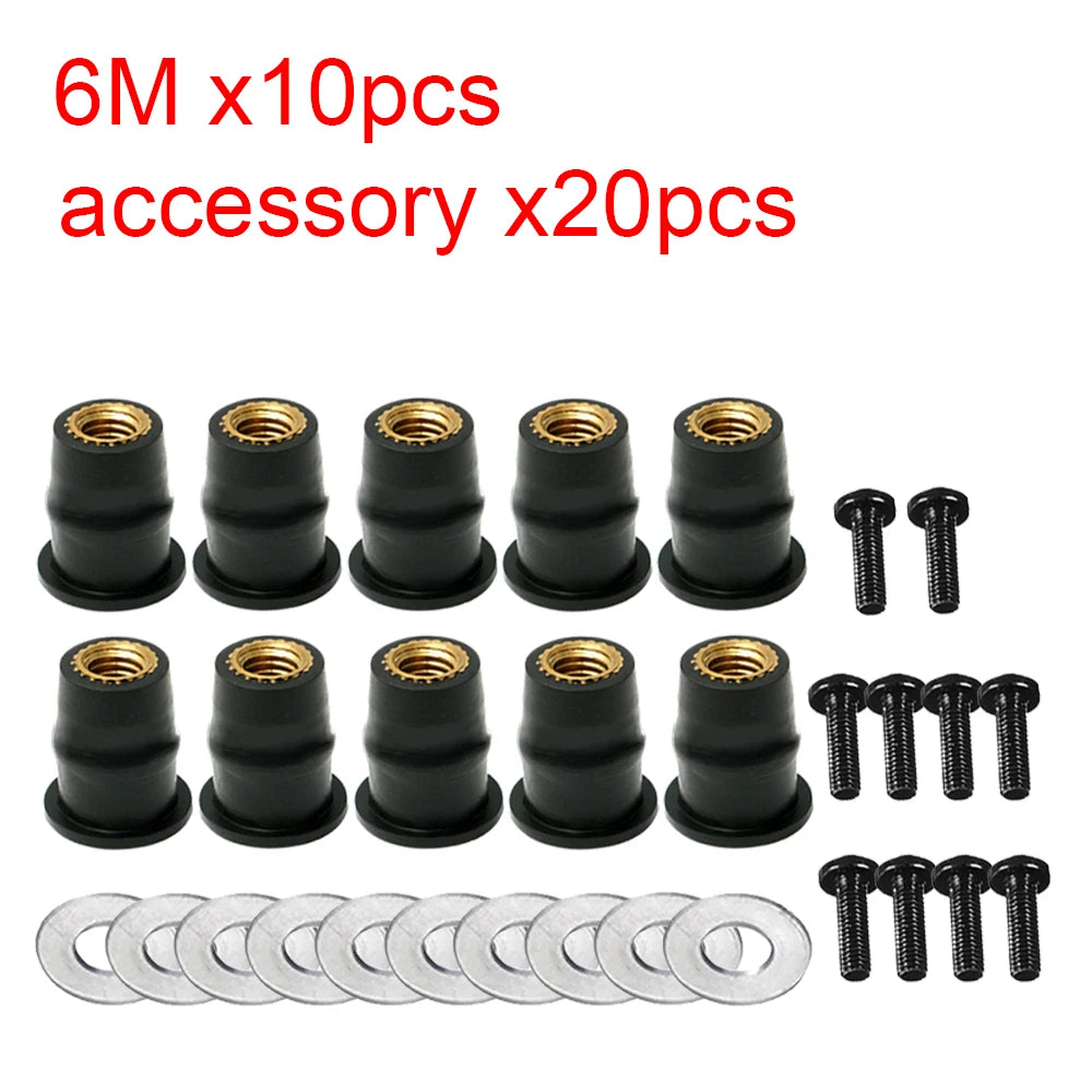 10/30PCS M5 M6 Motorcycle Windscreen Windshield Bolts Screws Metric Rubber Well Nut Fastener For Honda Suzuki Yamaha Kawasaki