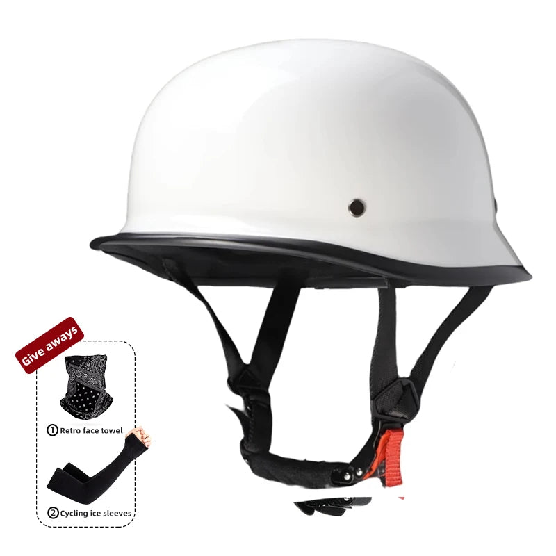 Motorcycle helmet for men in summer, Harley retro half helmet electric car, German style soldier prince cruise car, four season