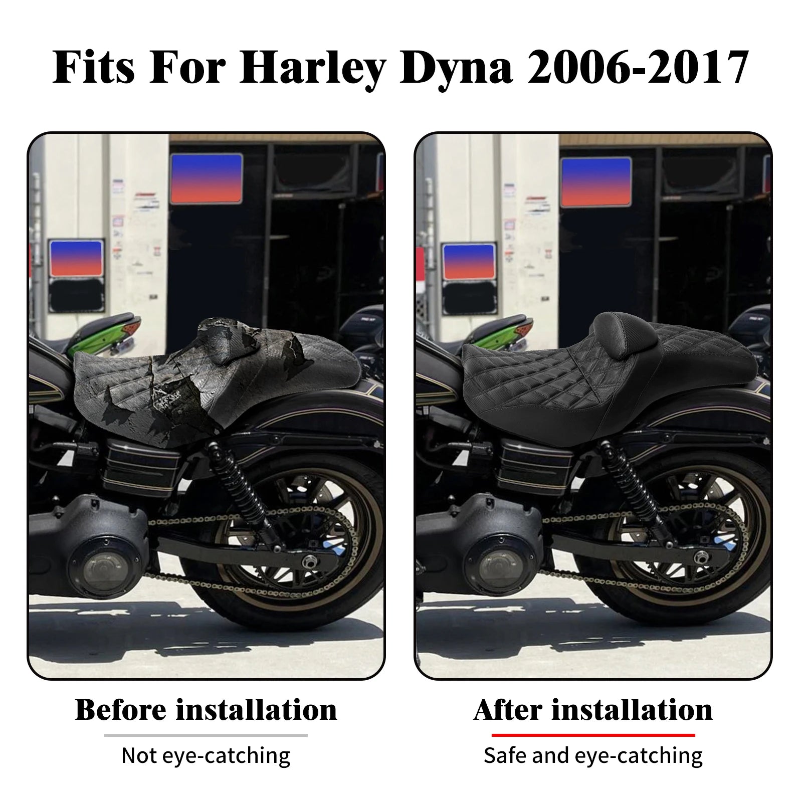 Motorcycle Two Up Seat With Backrest Driver Passenger Saddle Cushions Seat For Harley Dyna Low Rider Fat Bob Street Bob 06-2017