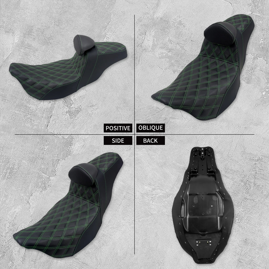 Motorcycle 2-Up Seat With Driver Backrest Cushions Lattice Stitch Front Rear Seat For Harley Touring Electra Glide FLHR 2009-23