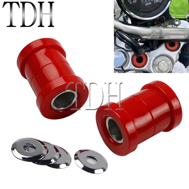 For Harley Big Twins Sportsters 73-17 Motorcycle Red Chrome Polyurethane Handlebar Riser Bushings Damper Kit Handle Bar Bushing