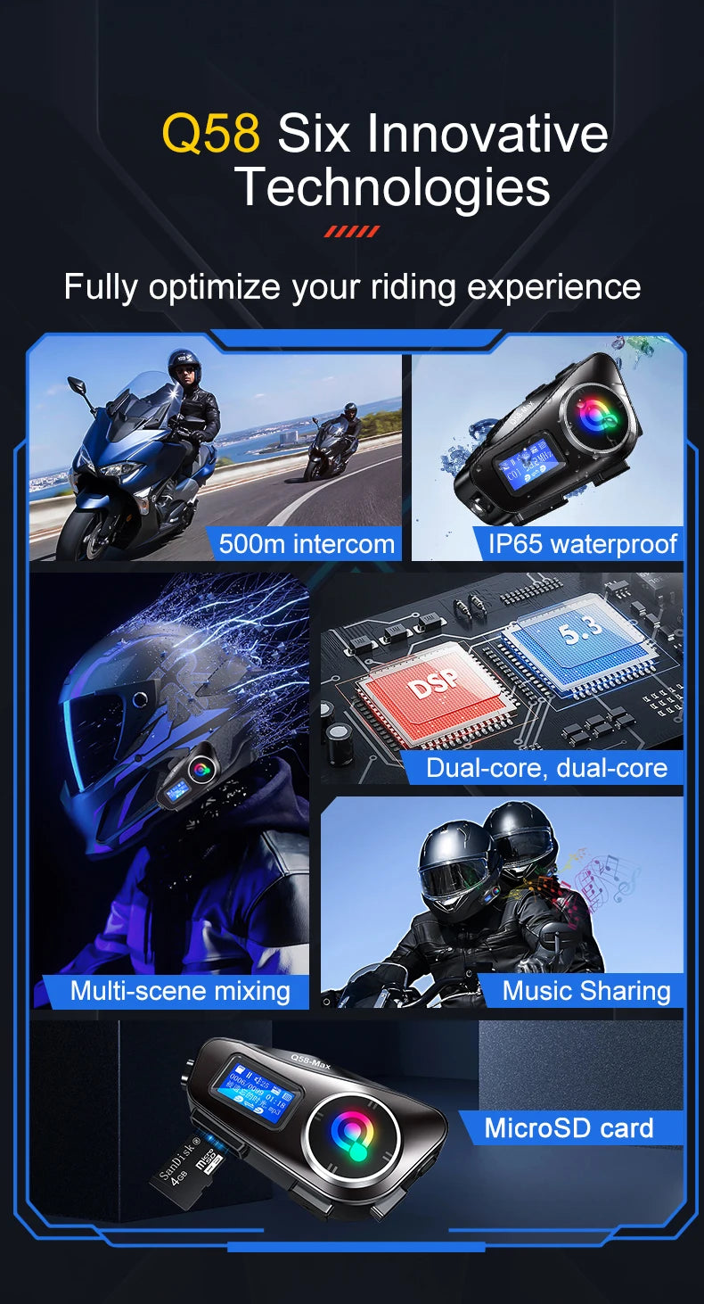 Motorcycle Helmet Wireless Bluetooth Headset Intercomunicador Moto LCD Display FM Radio Music Share For 2 Rider 500m intercom