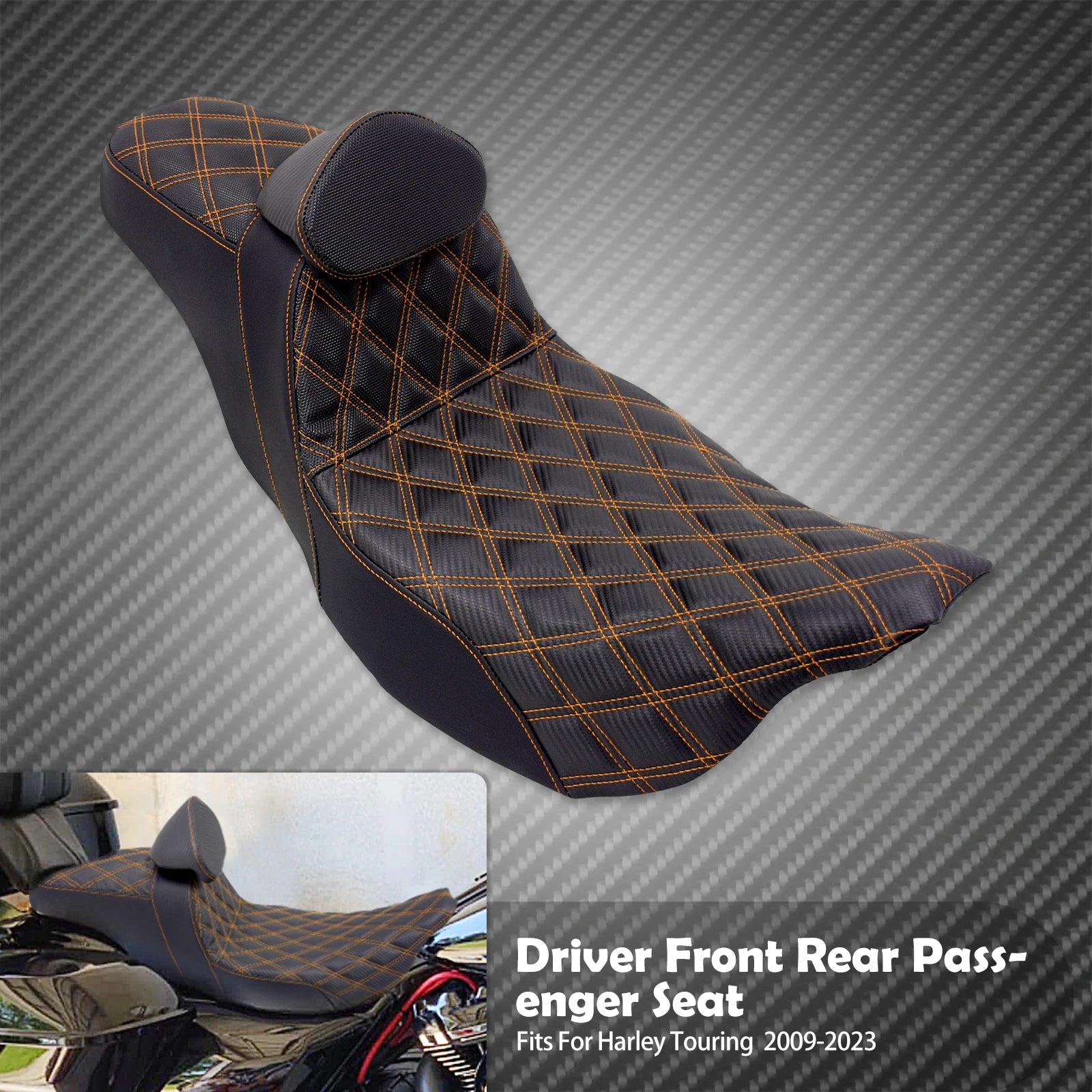 Motorcycle 2-Up Seat With Driver Backrest Cushions Lattice Stitch Front Rear Seat For Harley Touring Electra Glide FLHR 2009-23