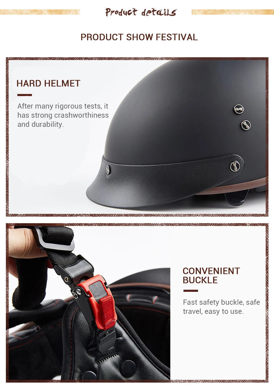 Scooter Biker Motorcycle Half Helmet Summer Motorcycle Helmet Anti Fall Retro Motorbike Half Helmet