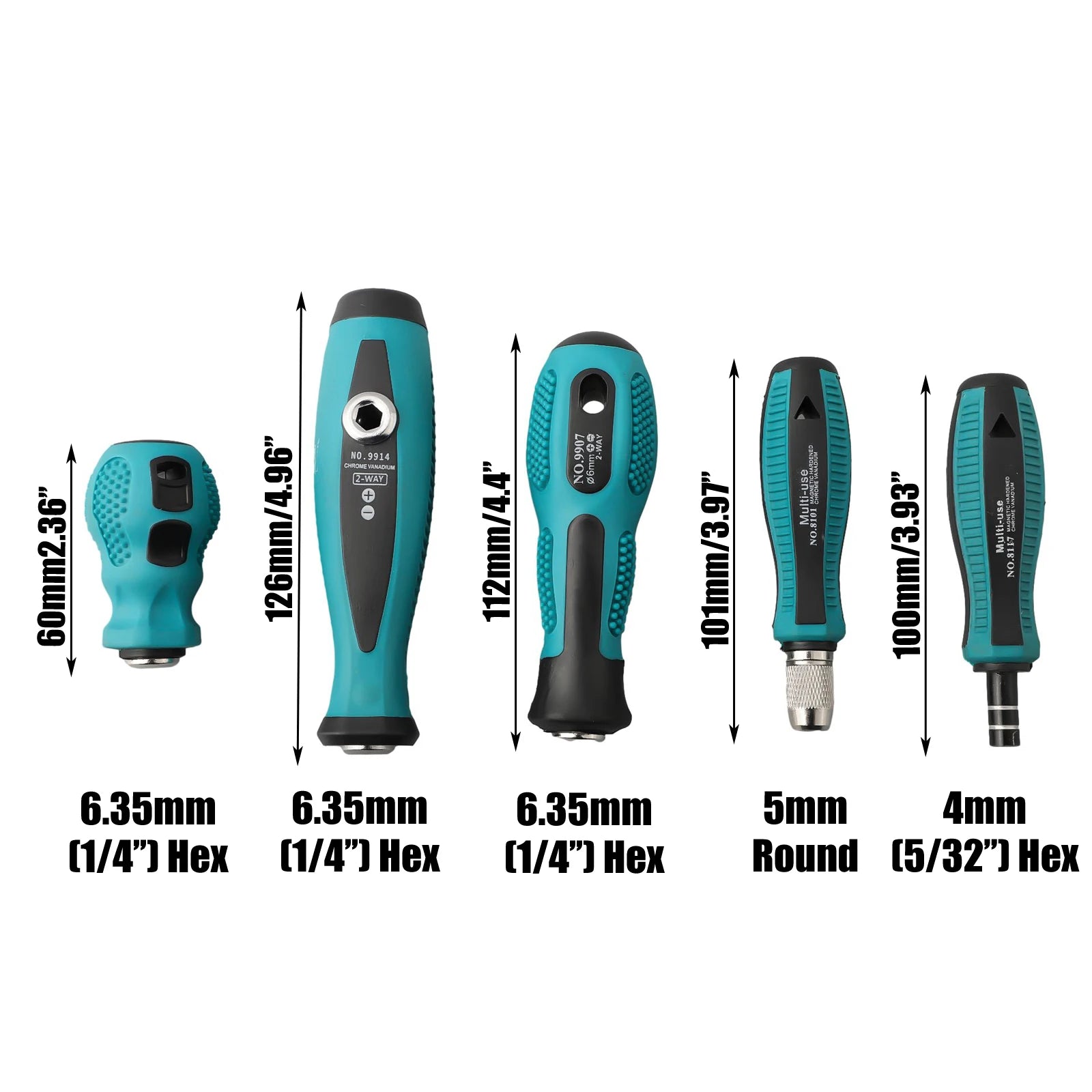 6.35mm 4mm Hex 5mm Round Self-Locking Adapter Screwdriver Handle Magnetic Screw Driver Bits Holder Wrench Tools