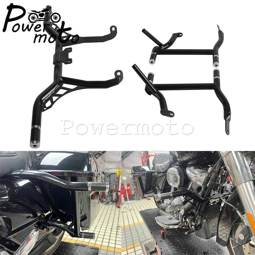 Highway Engine Guard Crash Bar Frame Slider Saddlebag Tip-Over Bar Set For Harley Touring Electra Road Street Glide Road King