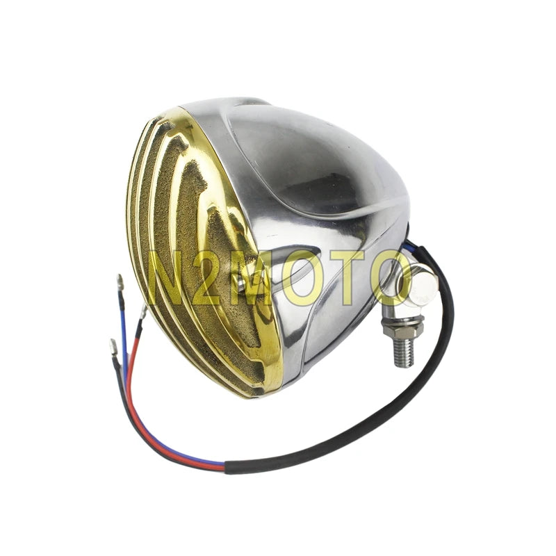 Retro Motorcycle 5" Scalloped Brass Headlight Finned Grill For Harley Dyna Road King Street Glide Electra Glide Custom Headlamp