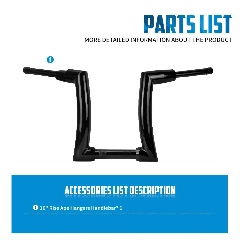 Motorcycle Handlebar 12" 14" 16" Rise Handle Bar For Harley Touring FLHT FLHR Dyna Softail Breakout Fat Boy Drag Fat Bars Black