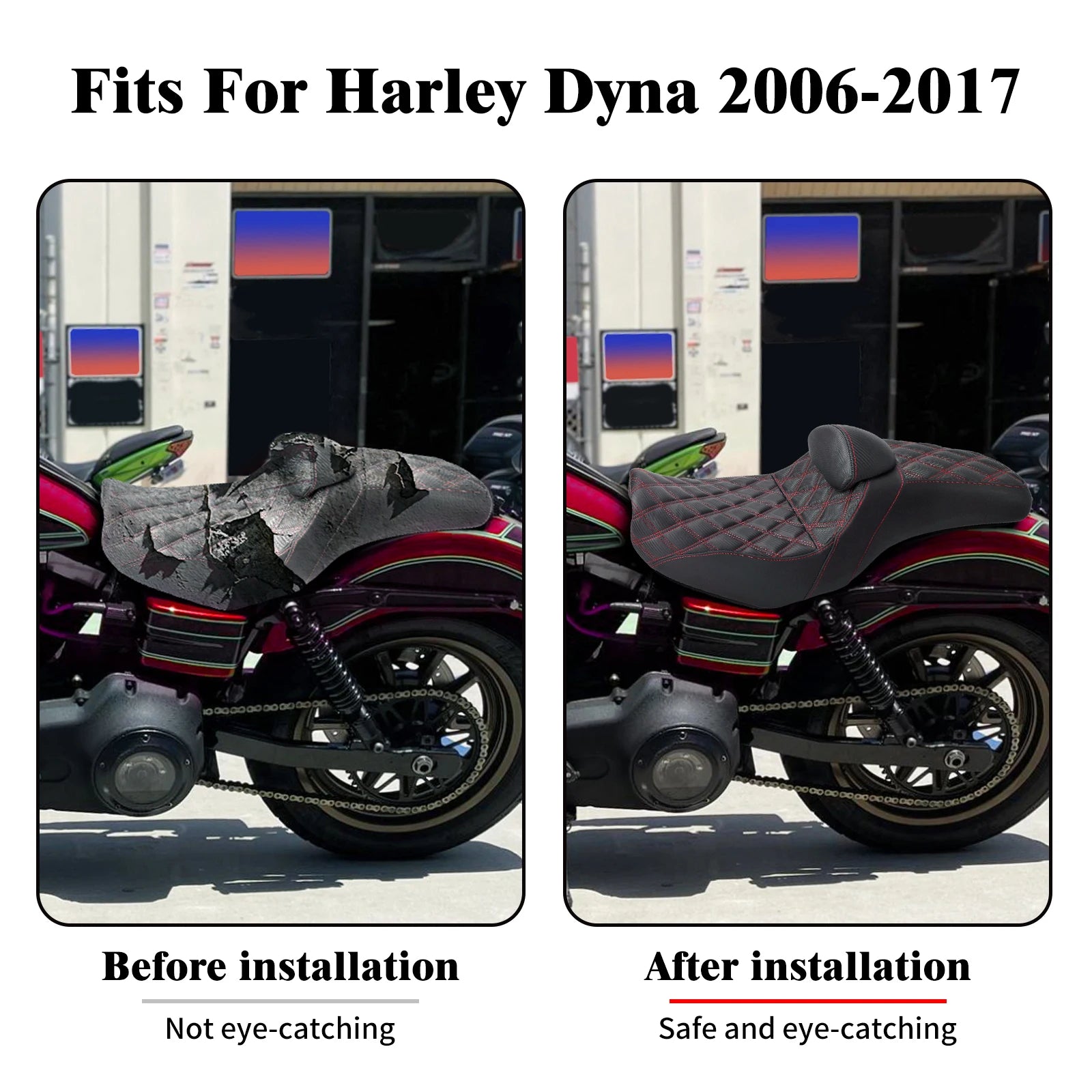 Motorcycle Two Up Seat With Backrest Driver Passenger Saddle Cushions Seat For Harley Dyna Low Rider Fat Bob Street Bob 06-2017