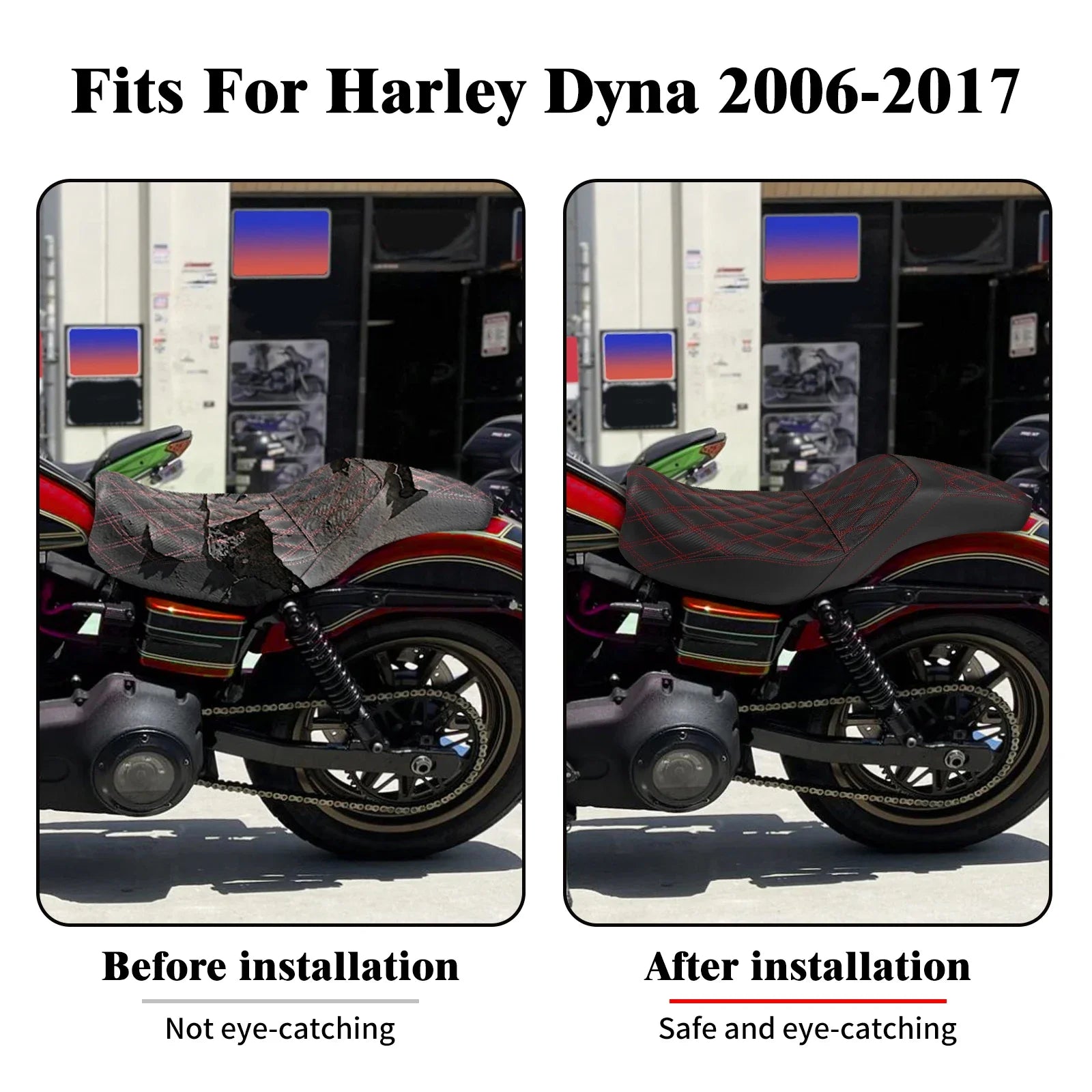 Two-Up Motorcycle Driver Passenger Seat Front Rear Cushions Leather Rider Seat For Harley Dyna 2006-2017 Street Bob Fat Bob FXDL