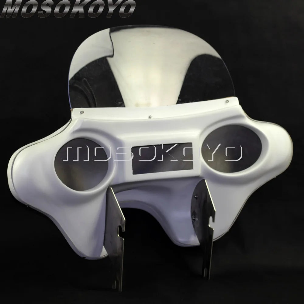Fiberglass White Detachable Batwing Fairing Front Headlight Fairing w/ Windshield Bracket for Harley Touring Road King 1994-2013