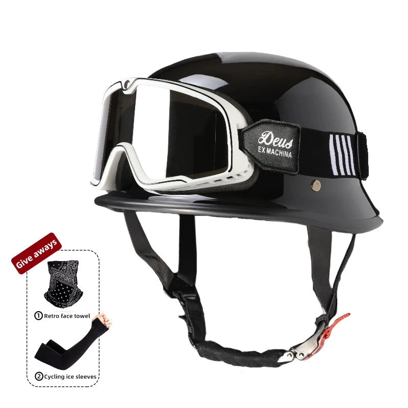 Motorcycle helmet for men in summer, Harley retro half helmet electric car, German style soldier prince cruise car, four season