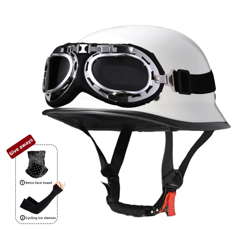 Motorcycle helmet for men in summer, Harley retro half helmet electric car, German style soldier prince cruise car, four season