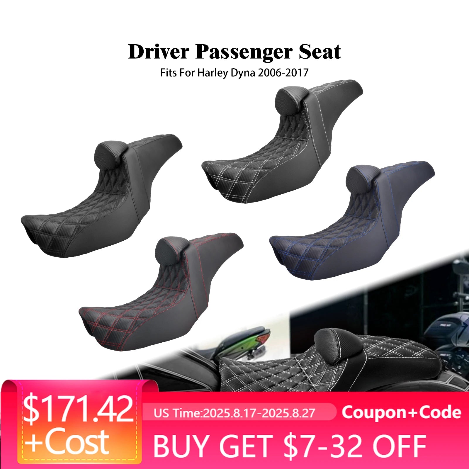 Motorcycle Two Up Seat With Backrest Driver Passenger Saddle Cushions Seat For Harley Dyna Low Rider Fat Bob Street Bob 06-2017
