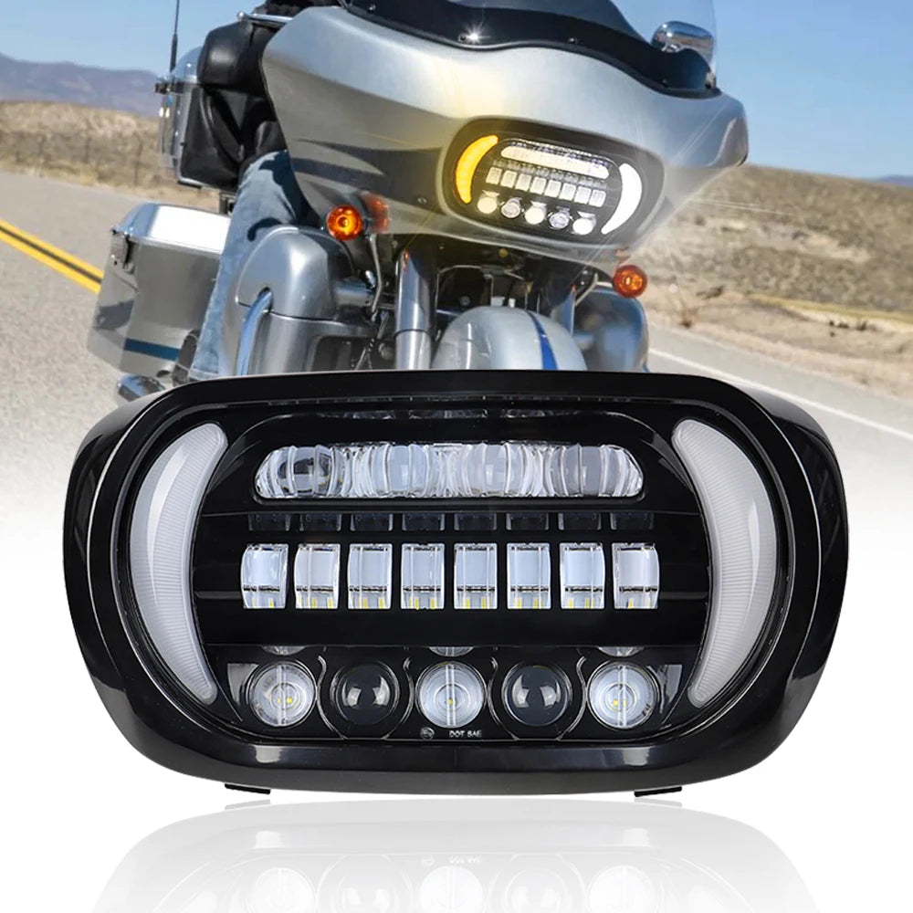 LED Headlight for Road Glide 2004-2013 Motorcycle Front High Low Beam Turn Signal Light White Running Lights