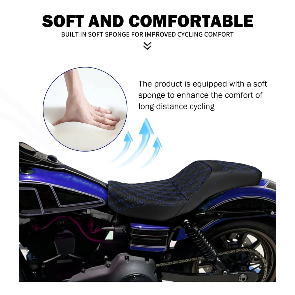 Two-Up Motorcycle Driver Passenger Seat Front Rear Cushions Leather Rider Seat For Harley Dyna 2006-2017 Street Bob Fat Bob FXDL