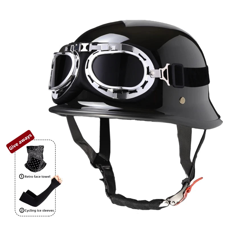 Motorcycle helmet for men in summer, Harley retro half helmet electric car, German style soldier prince cruise car, four season