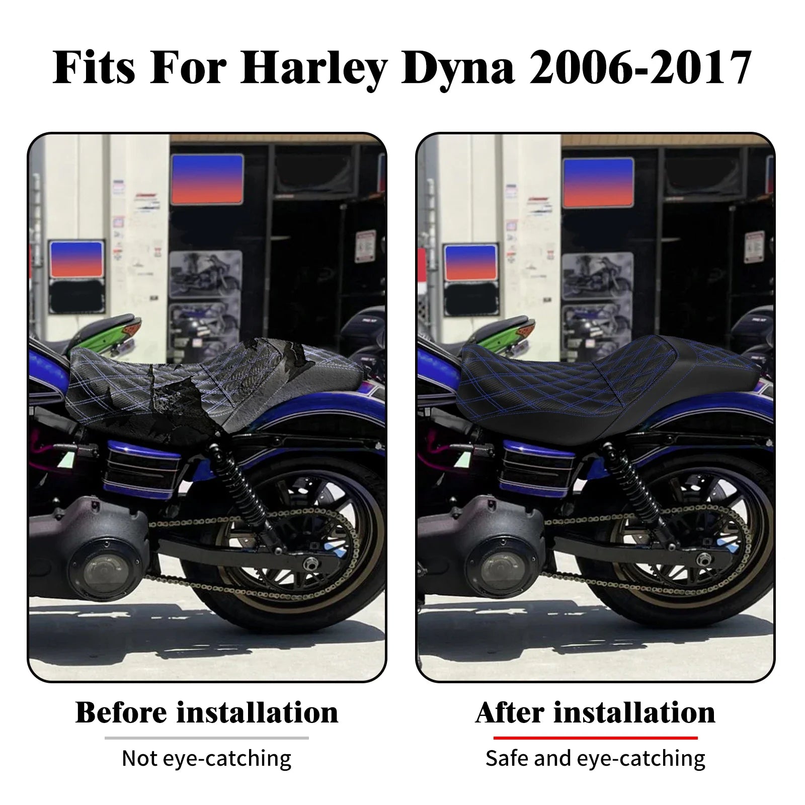 Two-Up Motorcycle Driver Passenger Seat Front Rear Cushions Leather Rider Seat For Harley Dyna 2006-2017 Street Bob Fat Bob FXDL