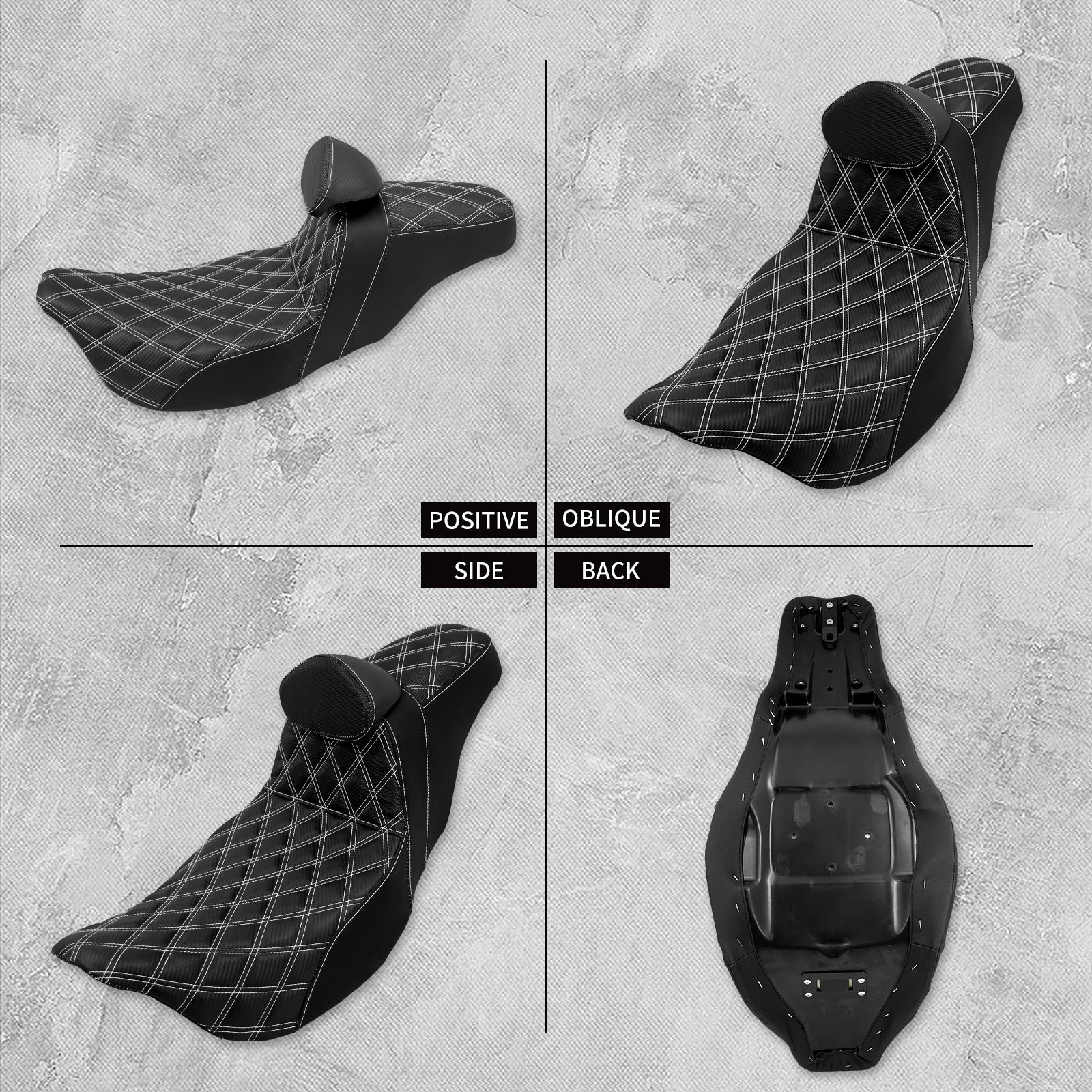 Motorcycle 2-Up Seat With Driver Backrest Cushions Lattice Stitch Front Rear Seat For Harley Touring Electra Glide FLHR 2009-23